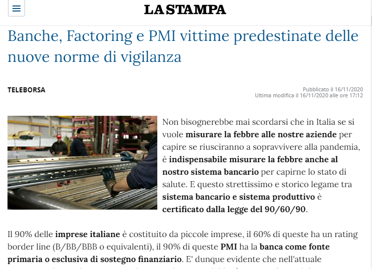 Banche, Factoring e PMI vittime predestinate delle nuove norme di vigilanza