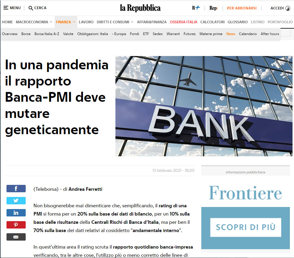 In una pandemia il rapporto Banca-PMI deve mutare geneticamente