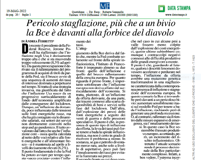 Pericolo stagflazione, più che a un bivio la Bce è davanti alla forbice del diavolo