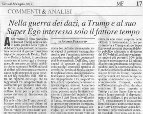 Nella guerra dei dazi, a Trump e al suo Super Ego interessa solo il fattore tempo